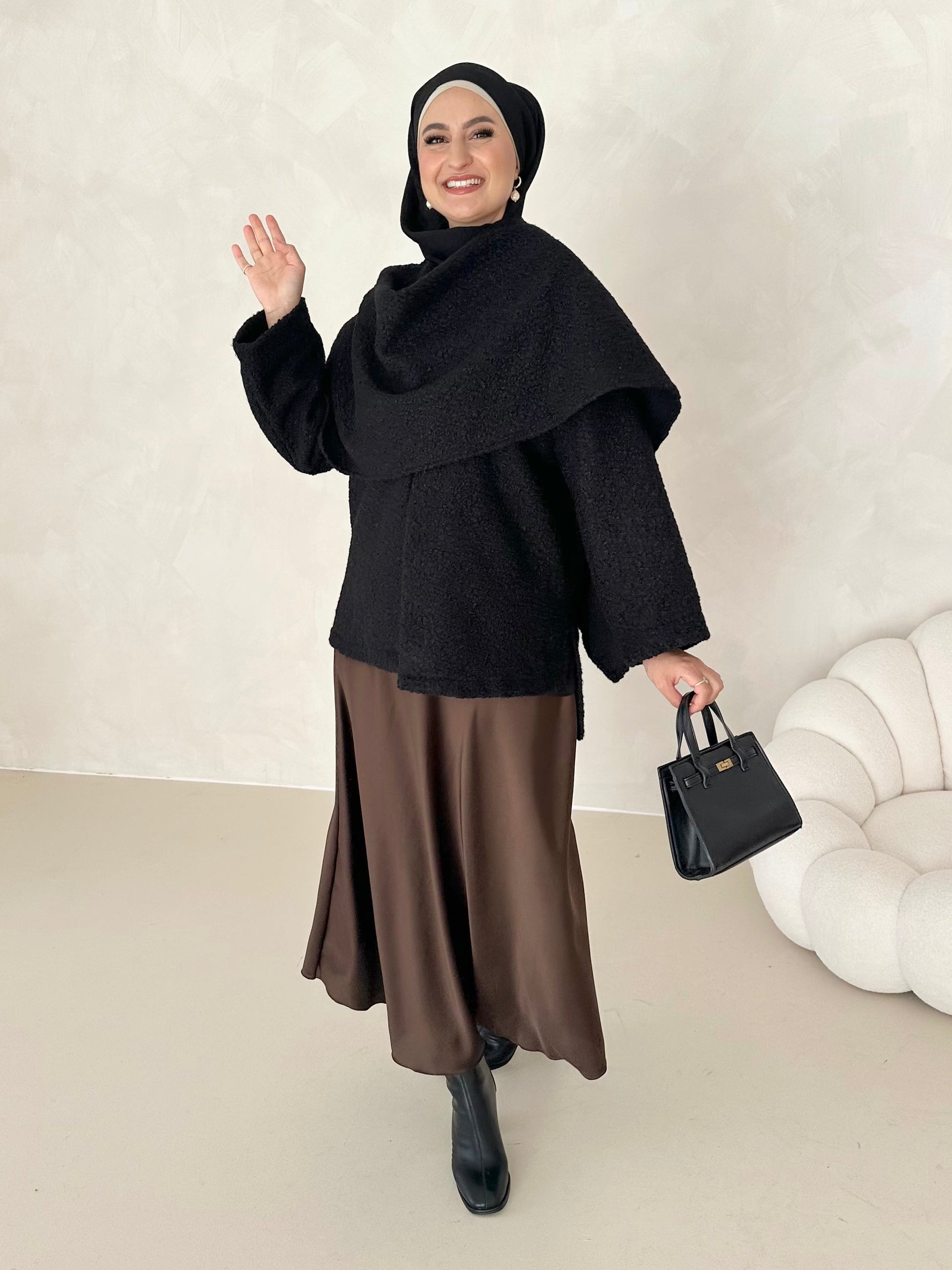 Manteau Teddy avec écharpe intégrée