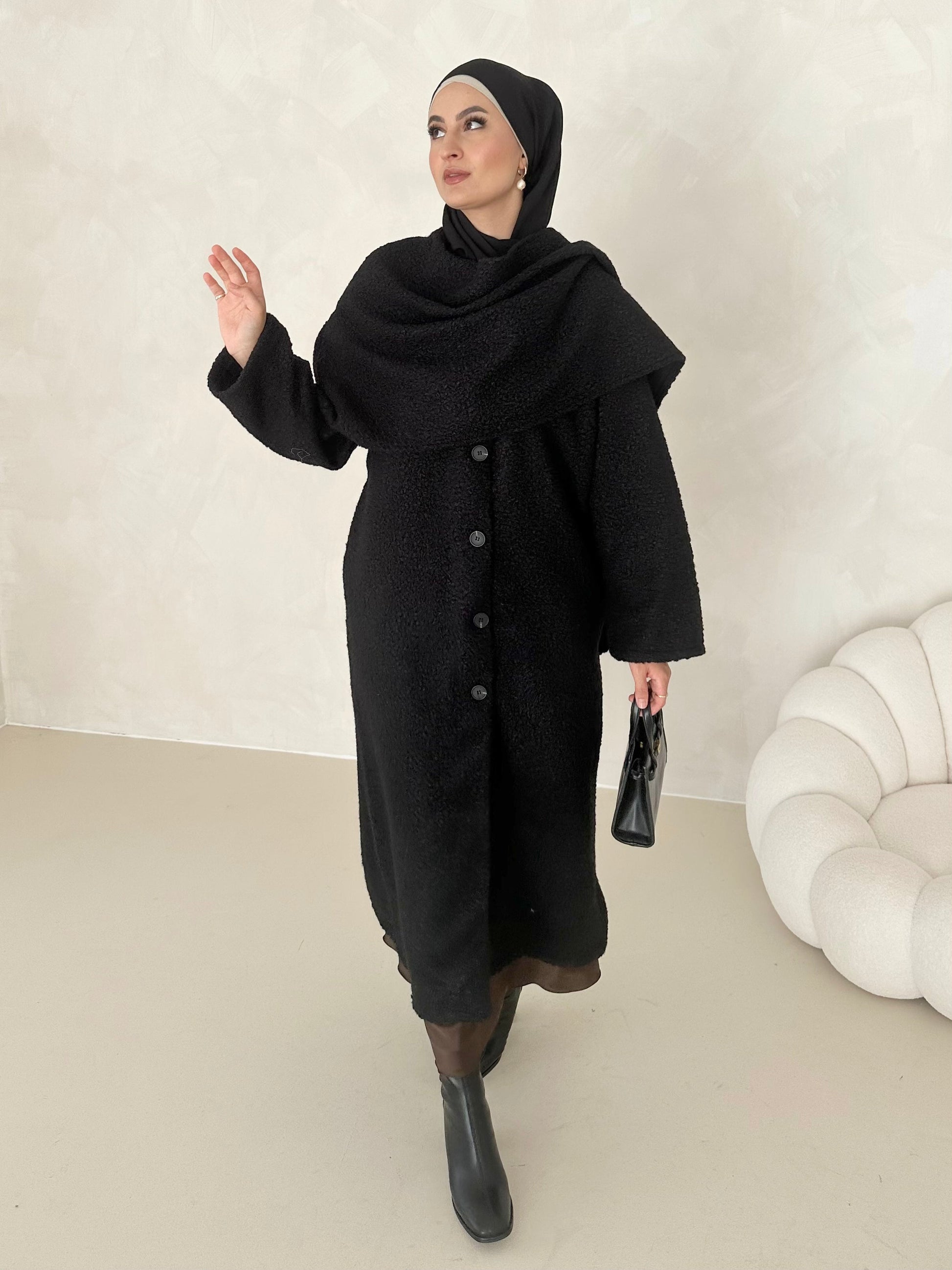 Manteau teddy long avec écharpe intégrée