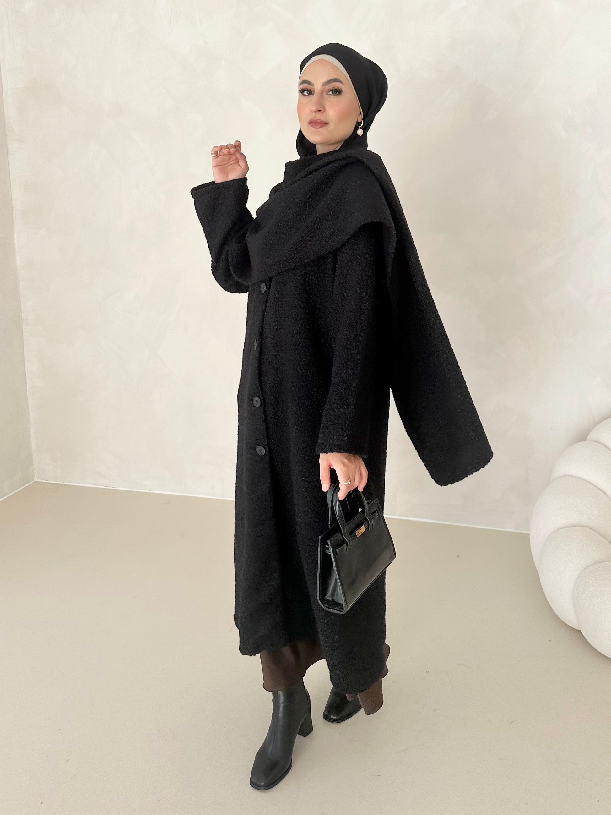 Manteau teddy long avec écharpe intégrée