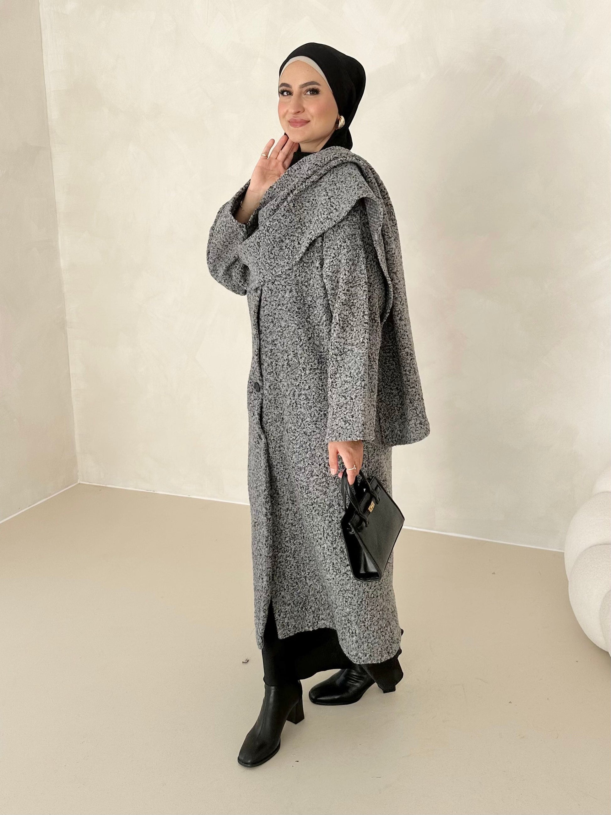 Manteau teddy long avec écharpe intégrée