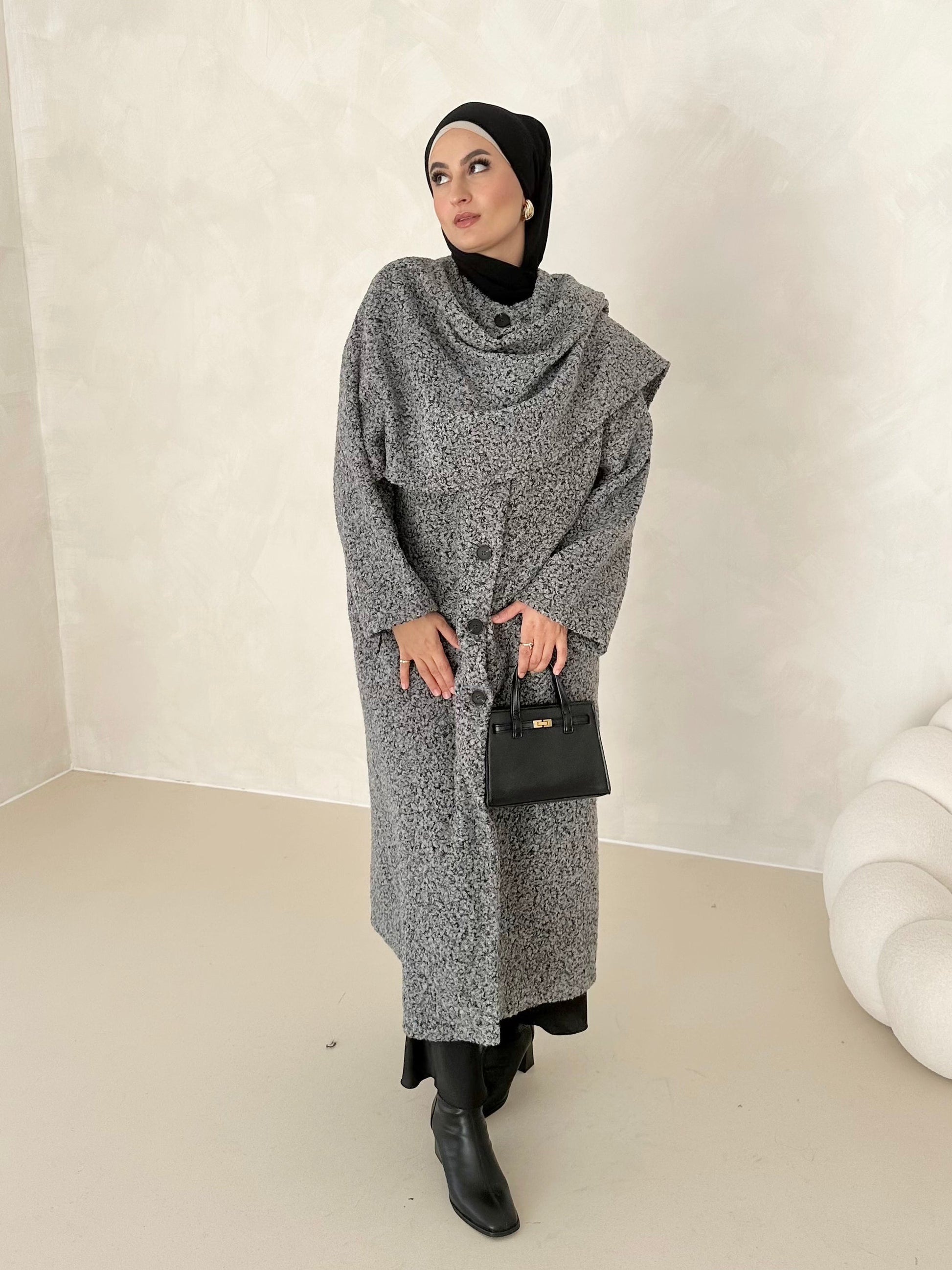 Manteau teddy long avec écharpe intégrée