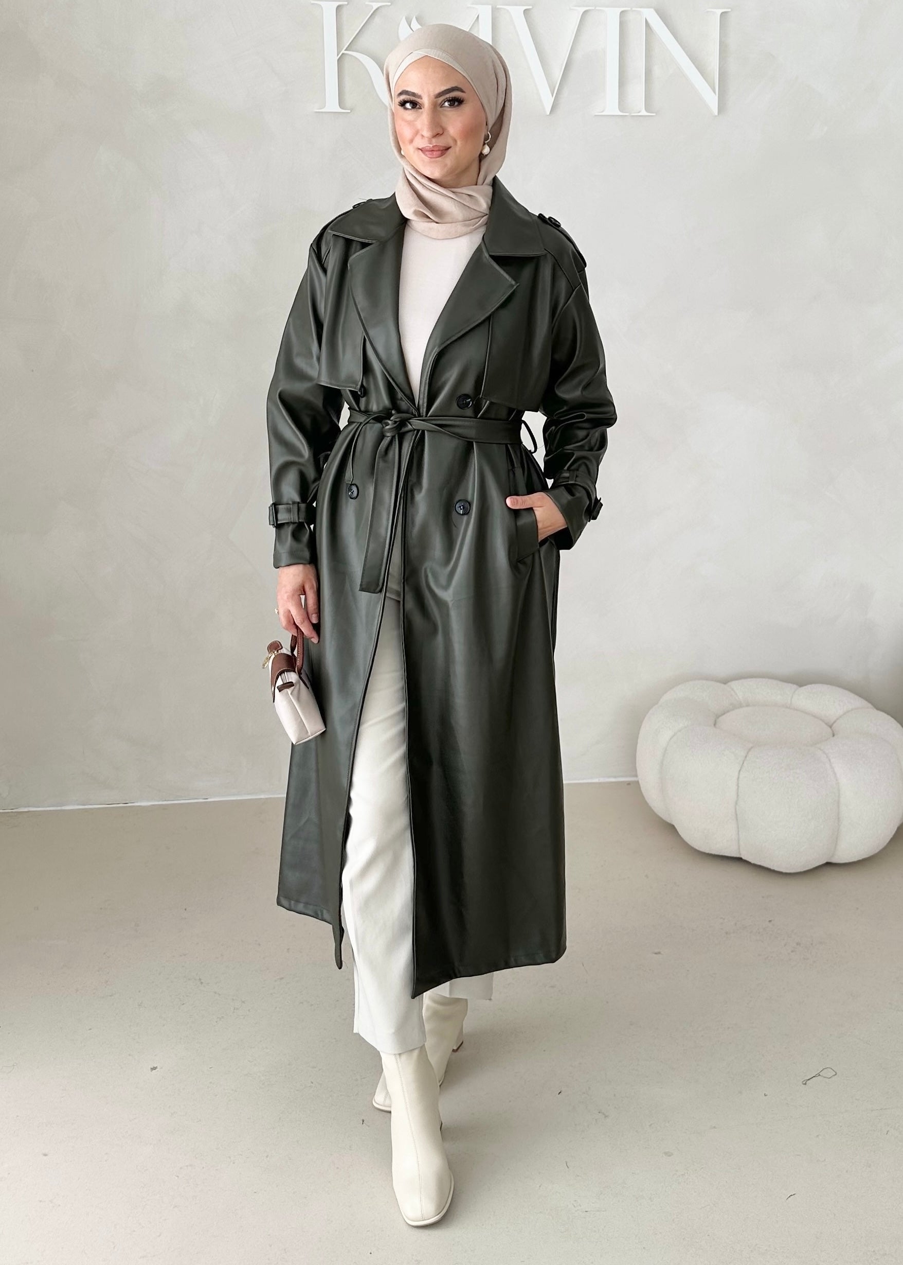 Trench aspect cuir