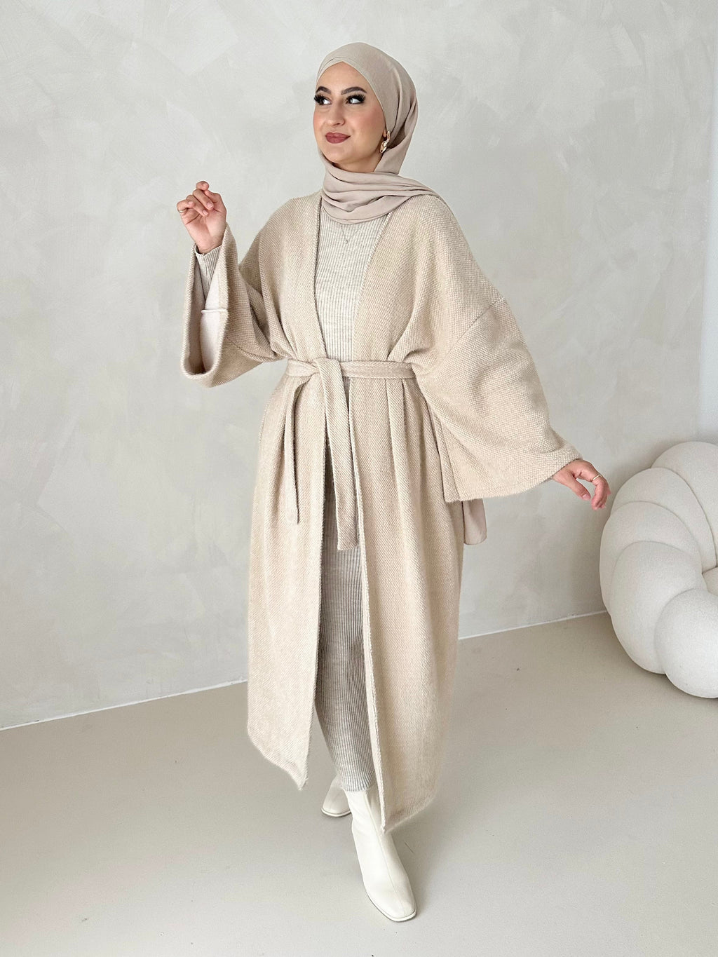 Manteau douillet avec ceinture