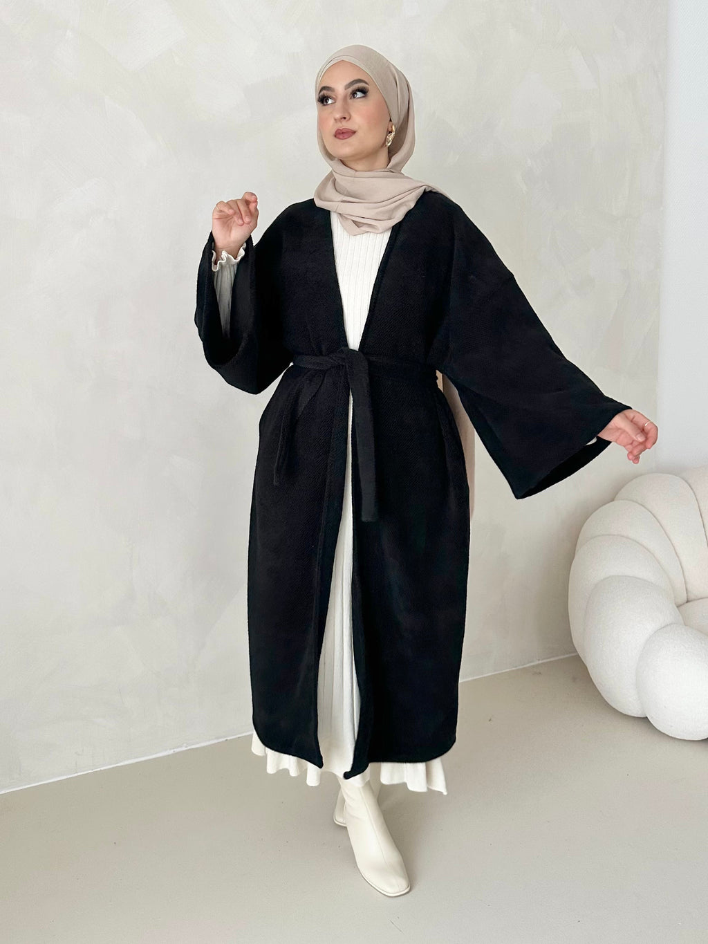 Manteau douillet avec ceinture