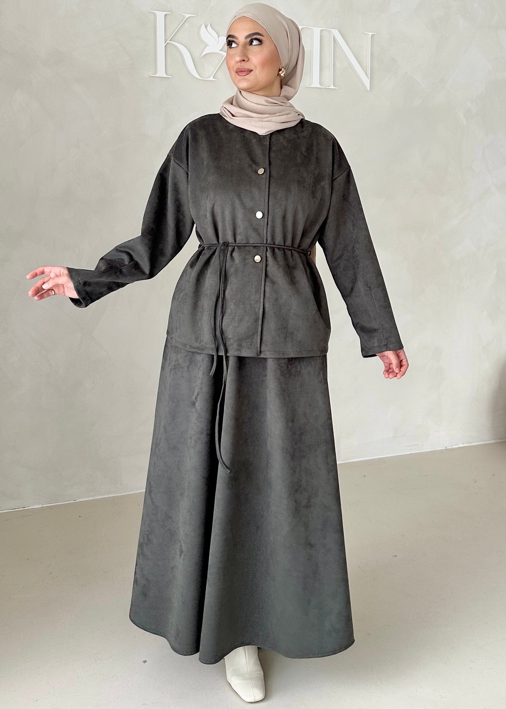 Costume deux pièces aspect suède