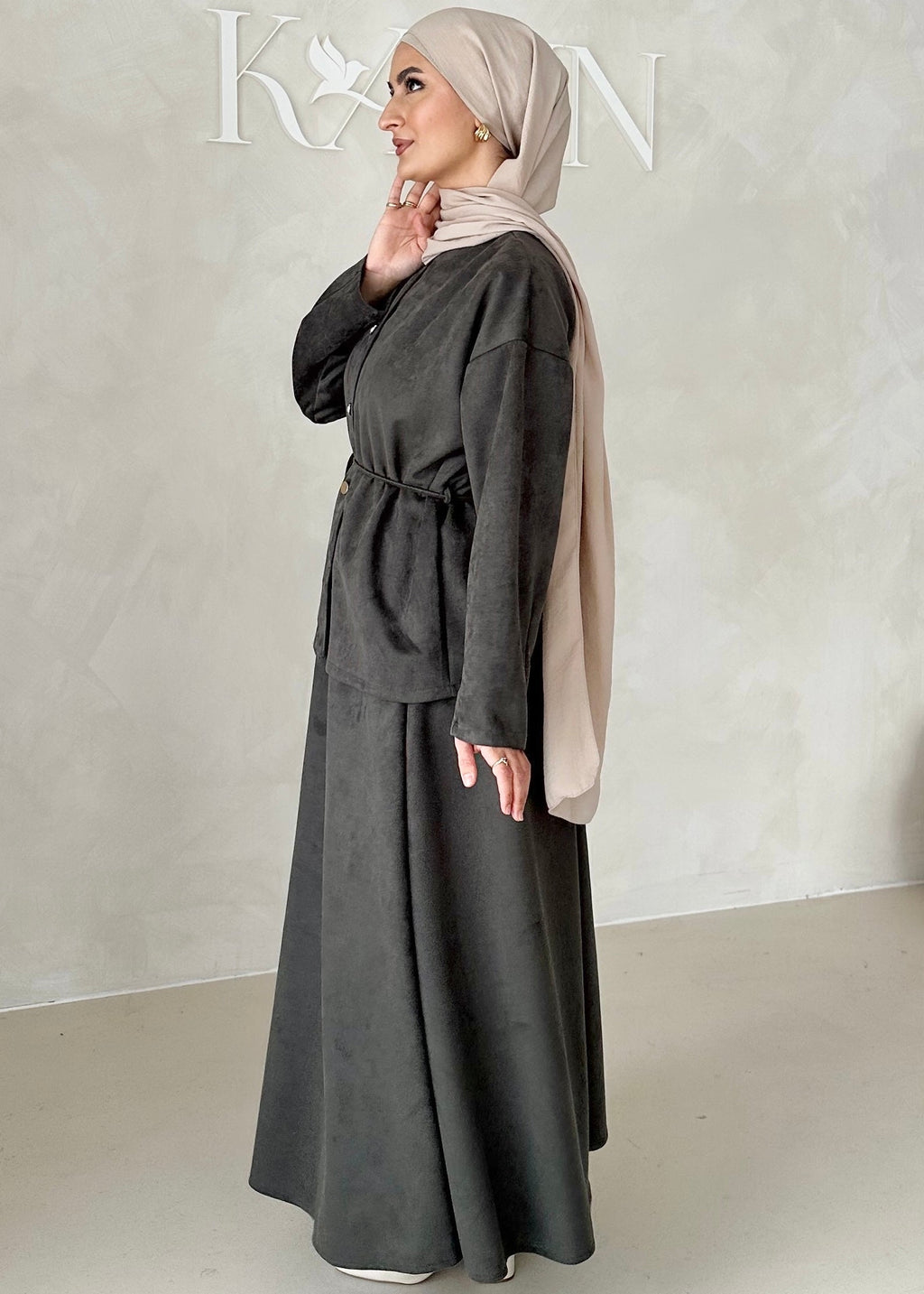 Costume deux pièces aspect suède