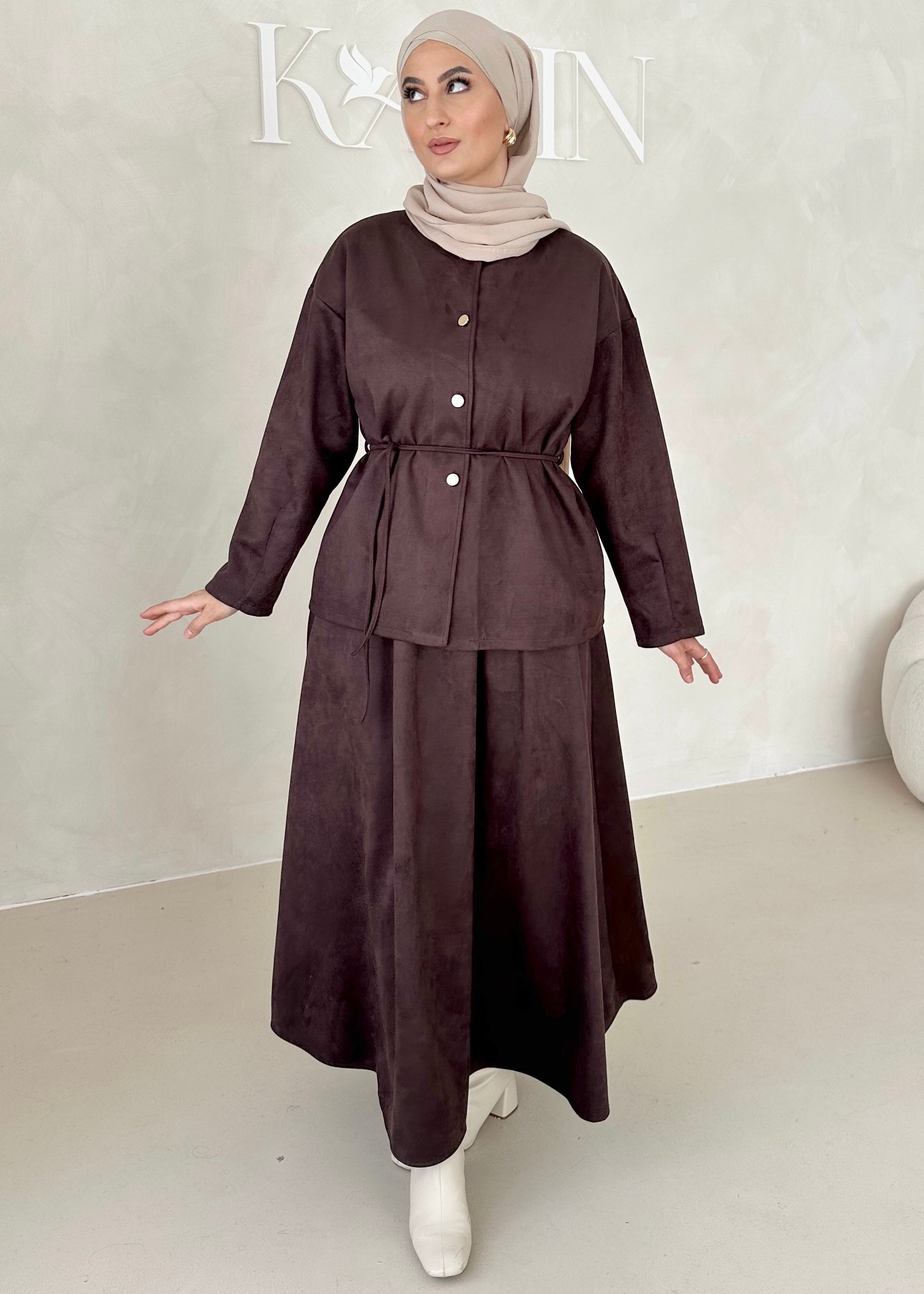 Costume deux pièces aspect suède